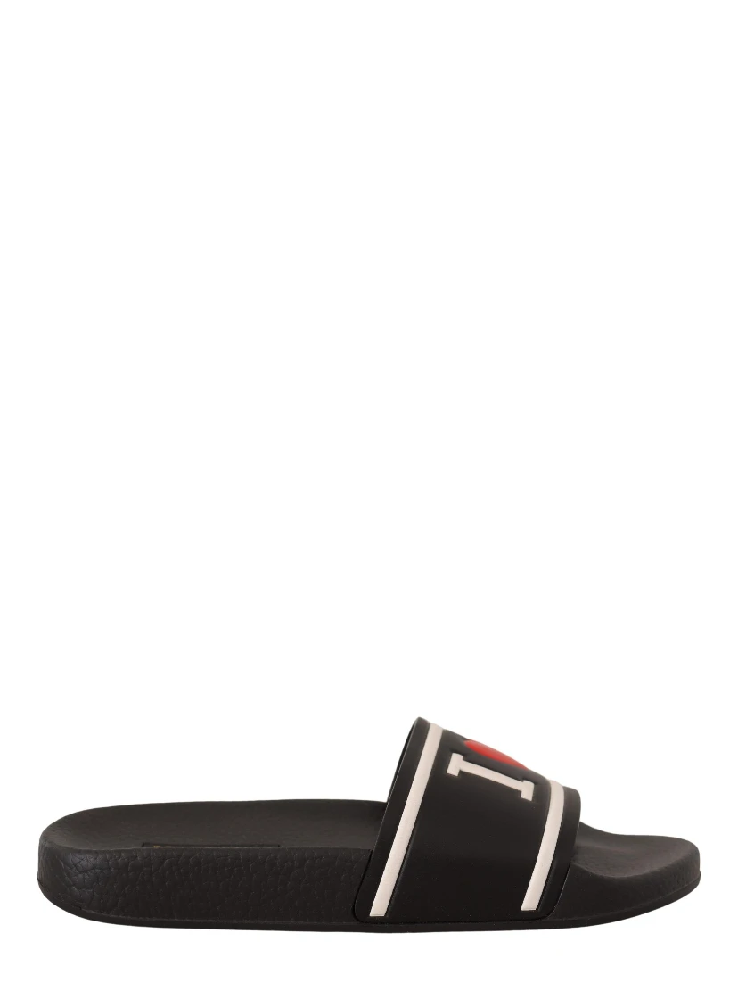 Black Leather I Love D&G Slides Sandals