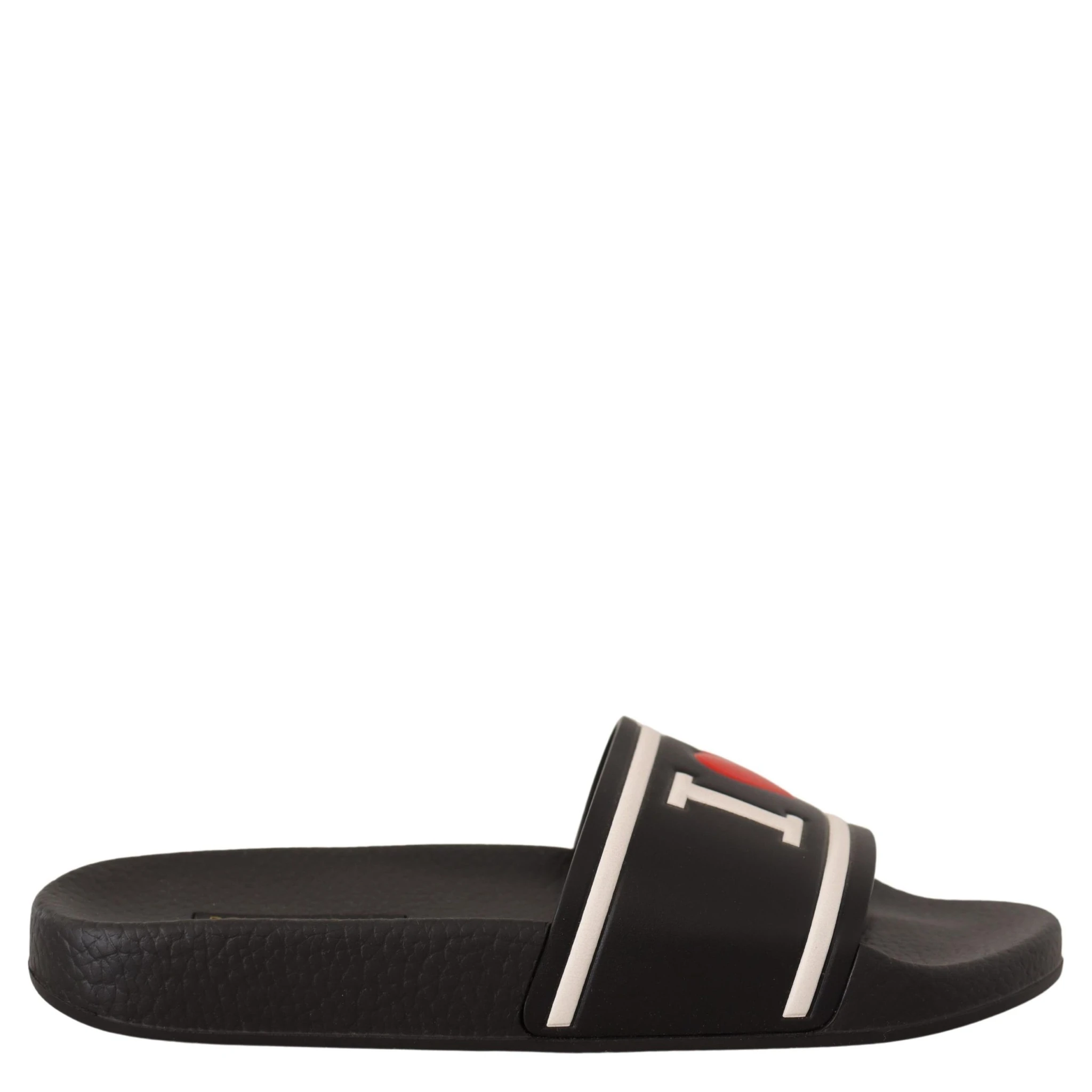 Black Leather I Love D&G Slides Sandals