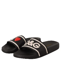 Black Leather I Love D&G Slides Sandals
