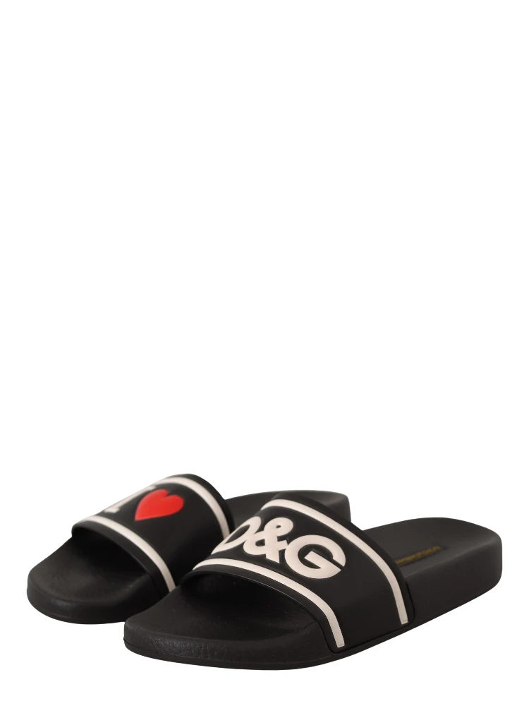 Black Leather I Love D&G Slides Sandals alternative