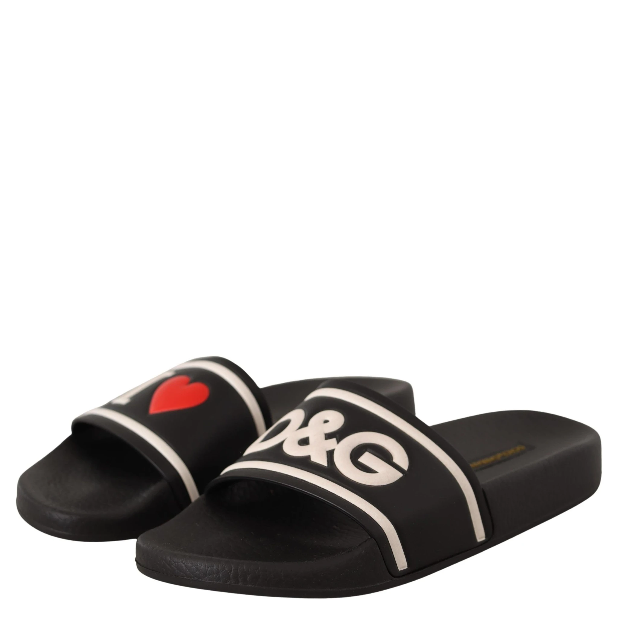 Black Leather I Love D&G Slides Sandals