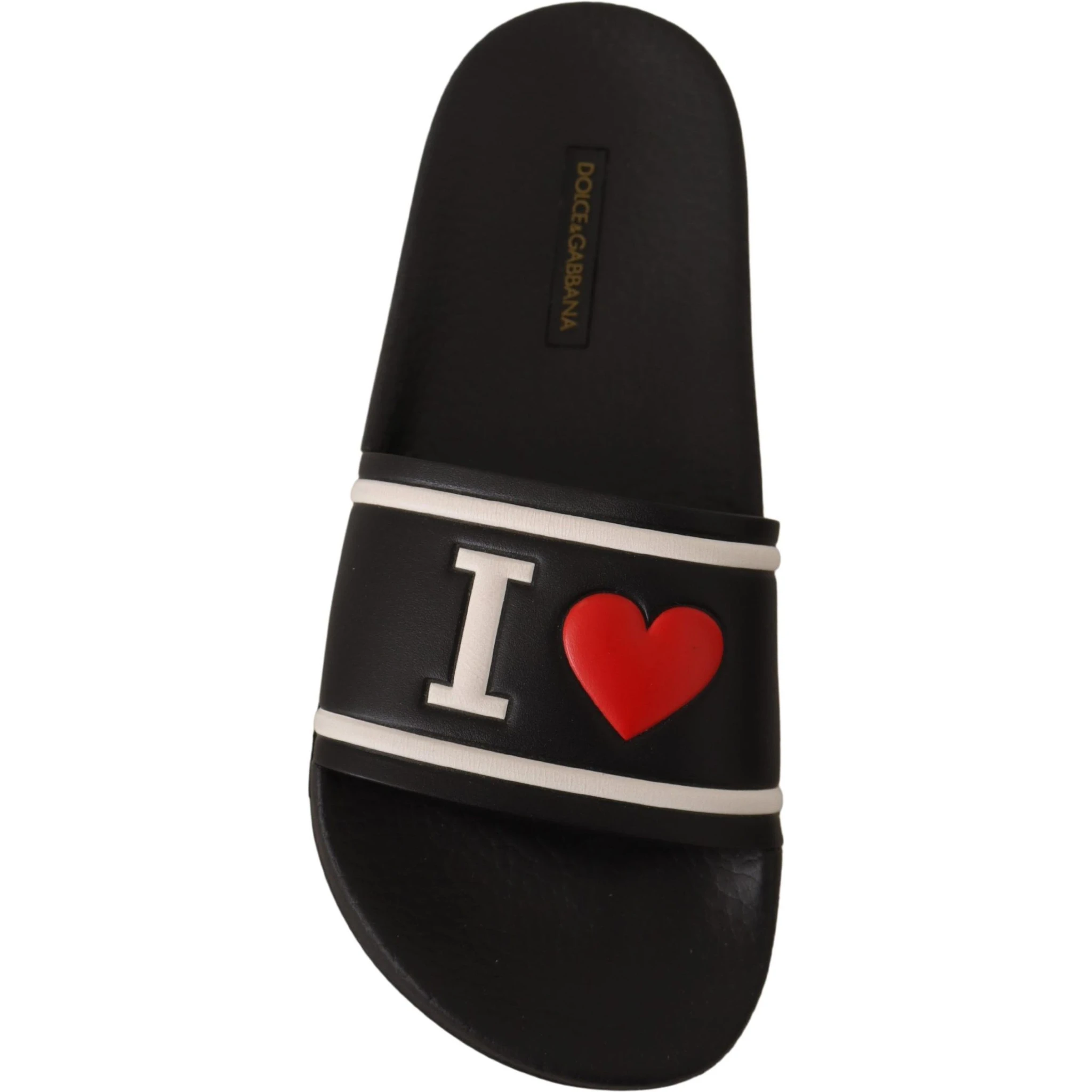 Black Leather I Love D&G Slides Sandals