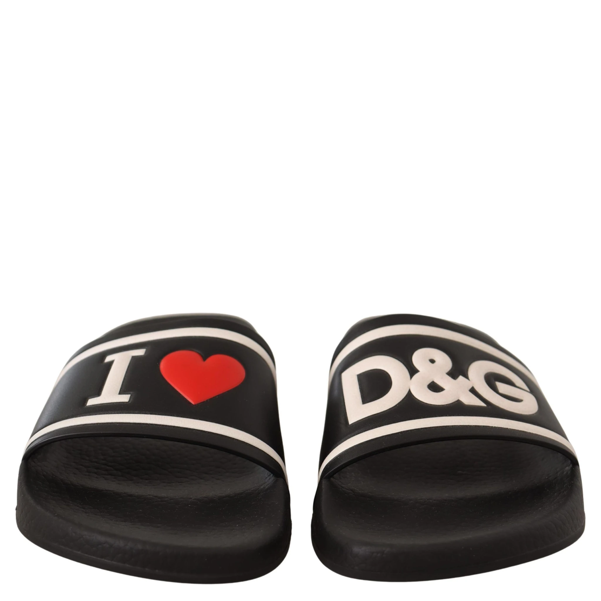 Black Leather I Love D&G Slides Sandals