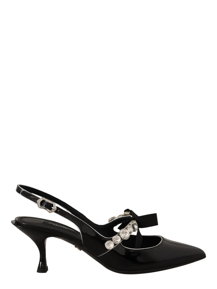 Black Patent Leather Crystal Slingbacks Shoes
