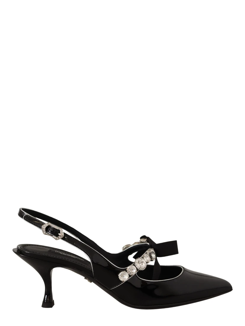 Black Patent Leather Crystal Slingbacks Shoes
