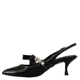 Black Patent Leather Crystal Slingbacks Shoes