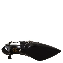 Black Patent Leather Crystal Slingbacks Shoes