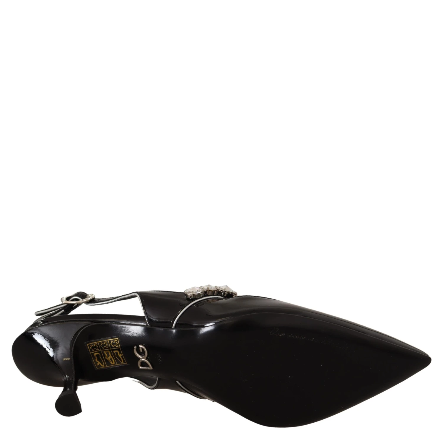 Black Patent Leather Crystal Slingbacks Shoes