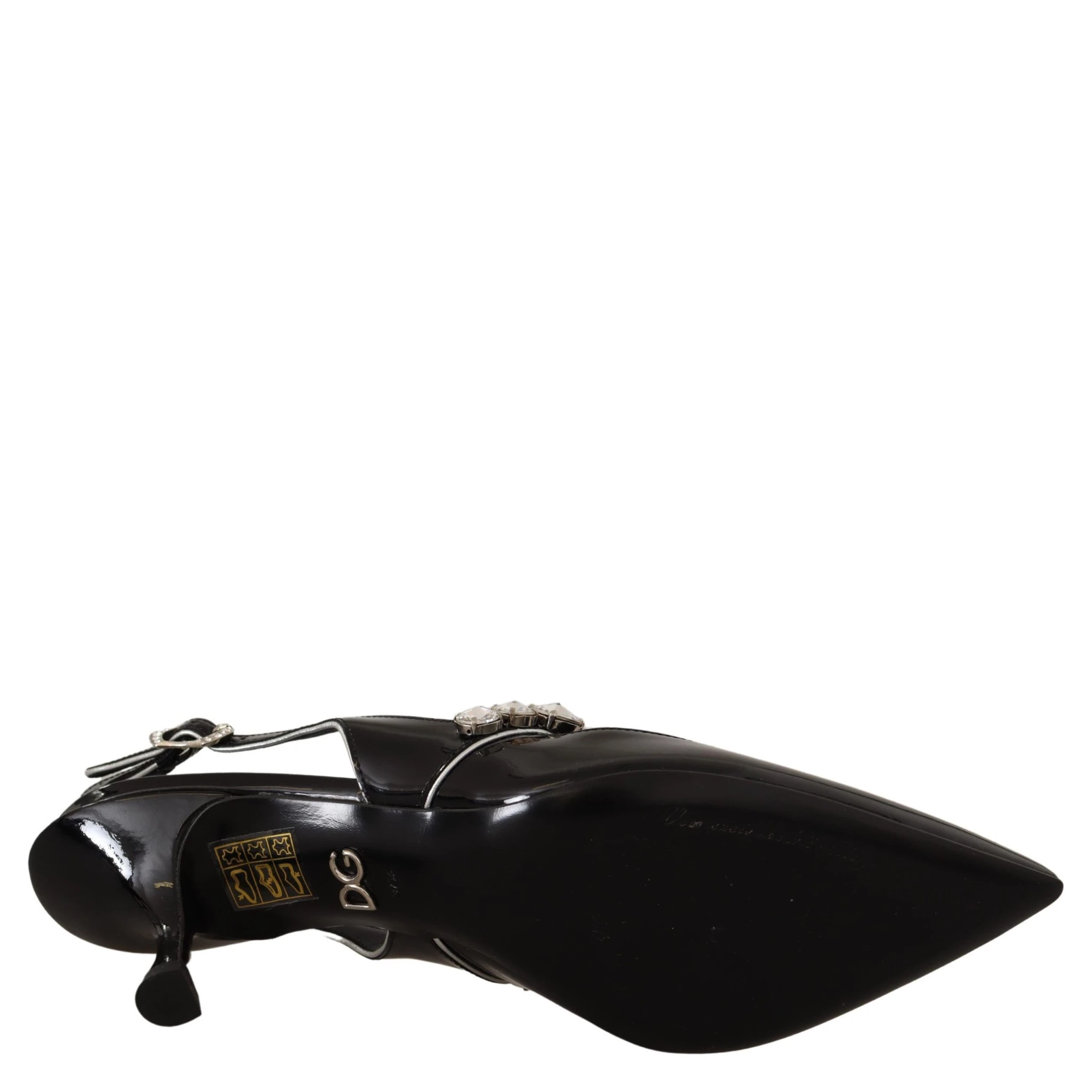 Black Patent Leather Crystal Slingbacks Shoes