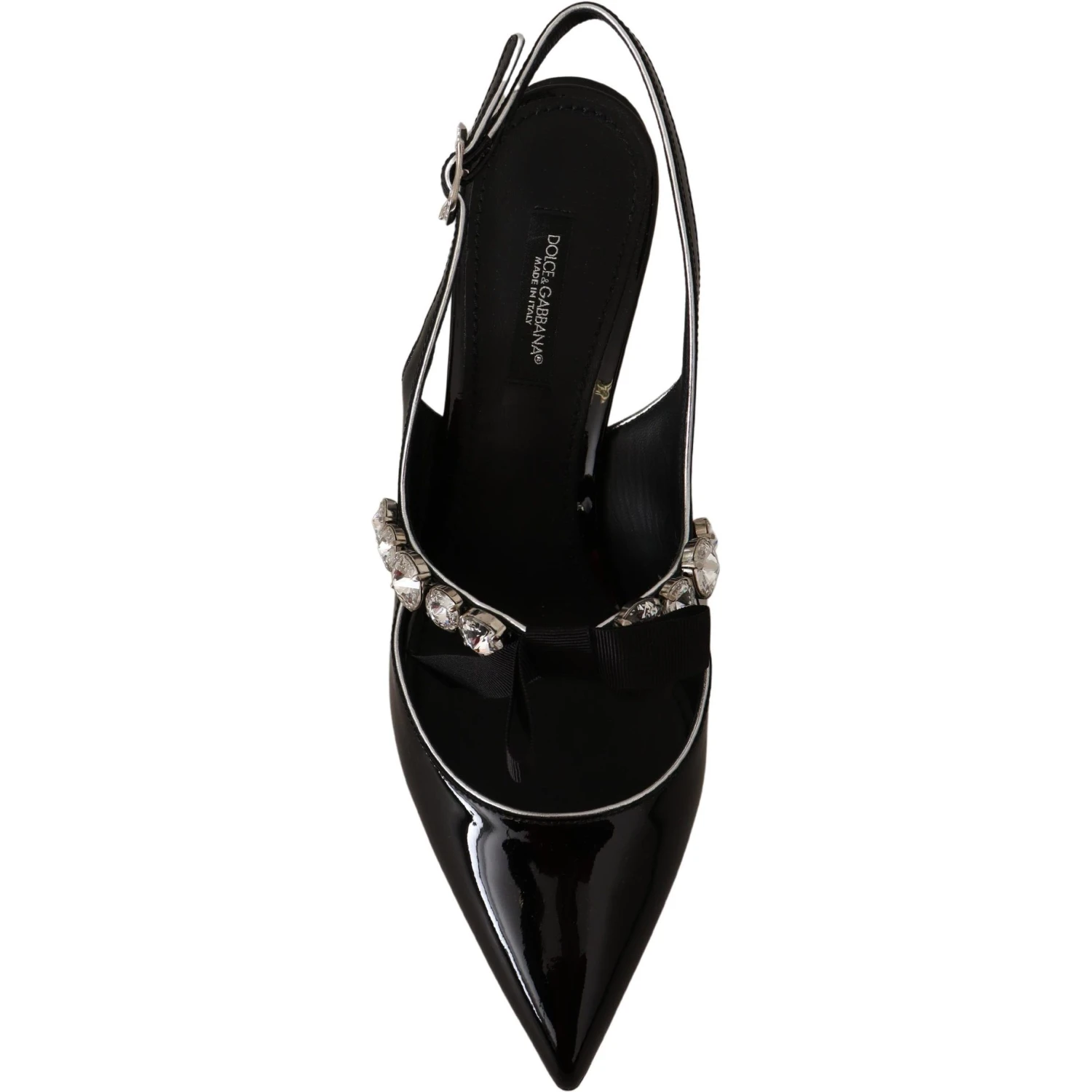 Black Patent Leather Crystal Slingbacks Shoes