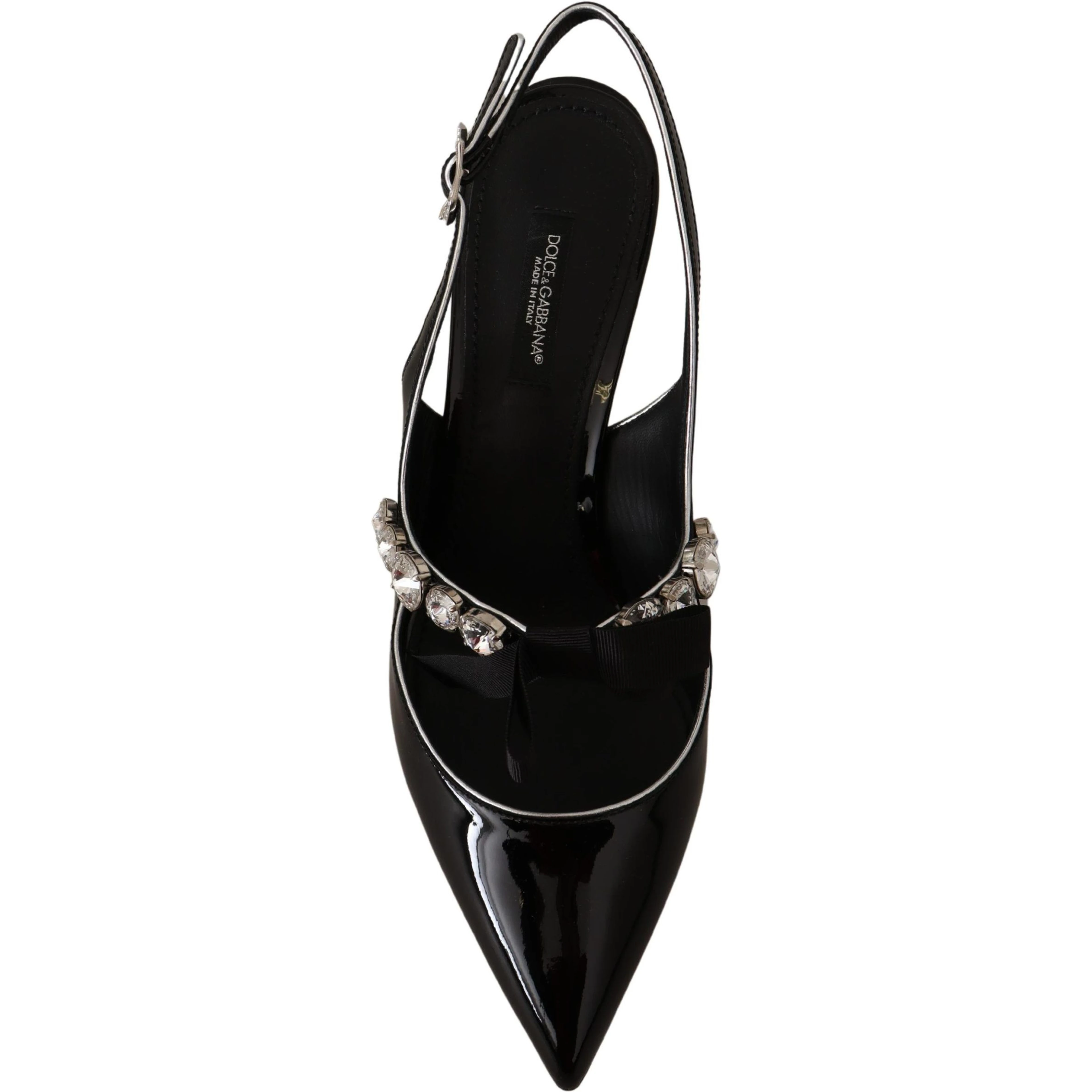Black Patent Leather Crystal Slingbacks Shoes
