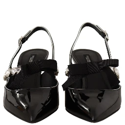 Black Patent Leather Crystal Slingbacks Shoes