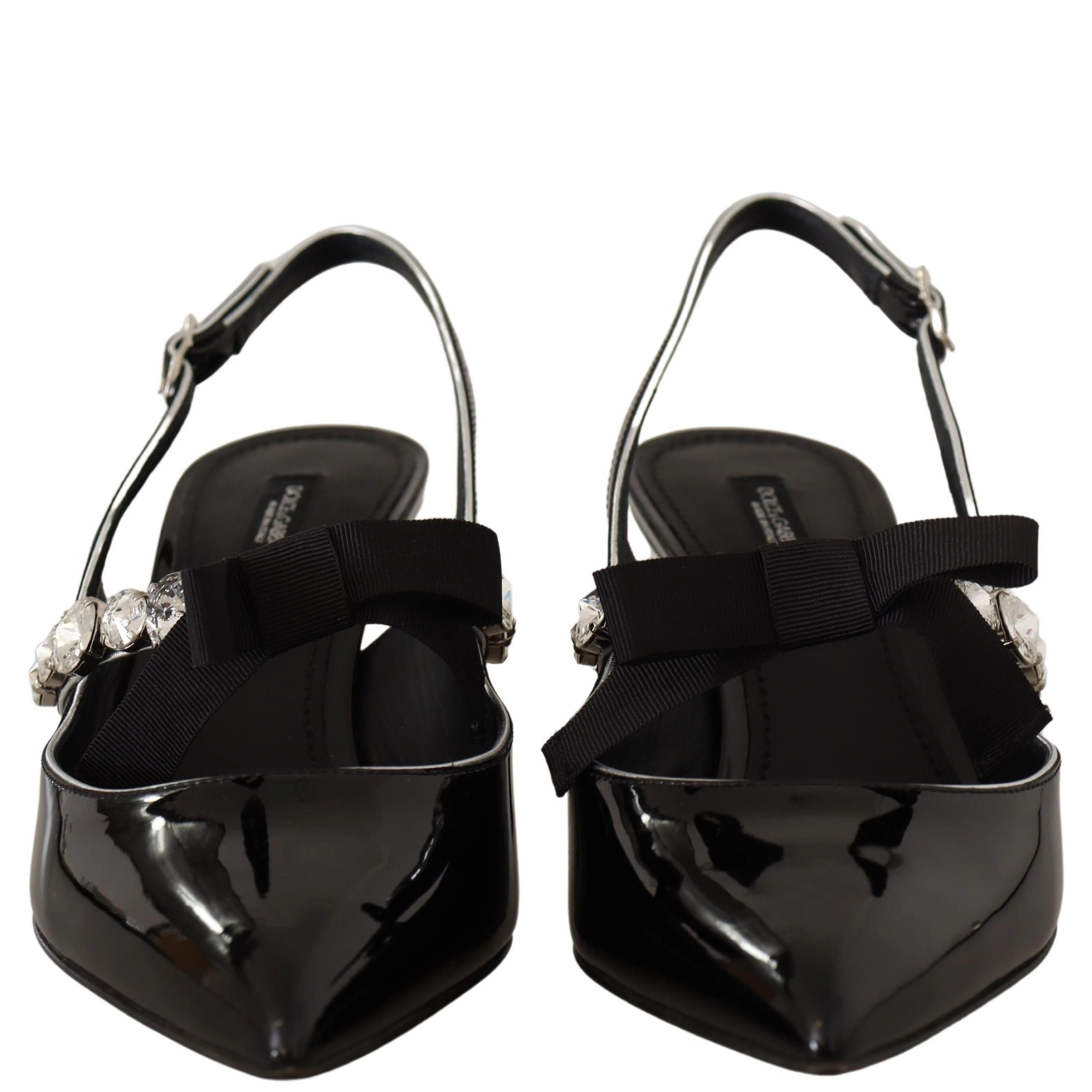 Black Patent Leather Crystal Slingbacks Shoes
