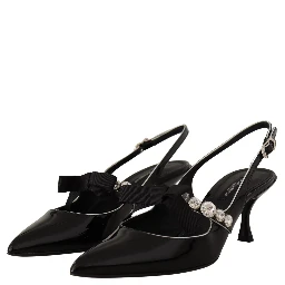Black Patent Leather Crystal Slingbacks Shoes