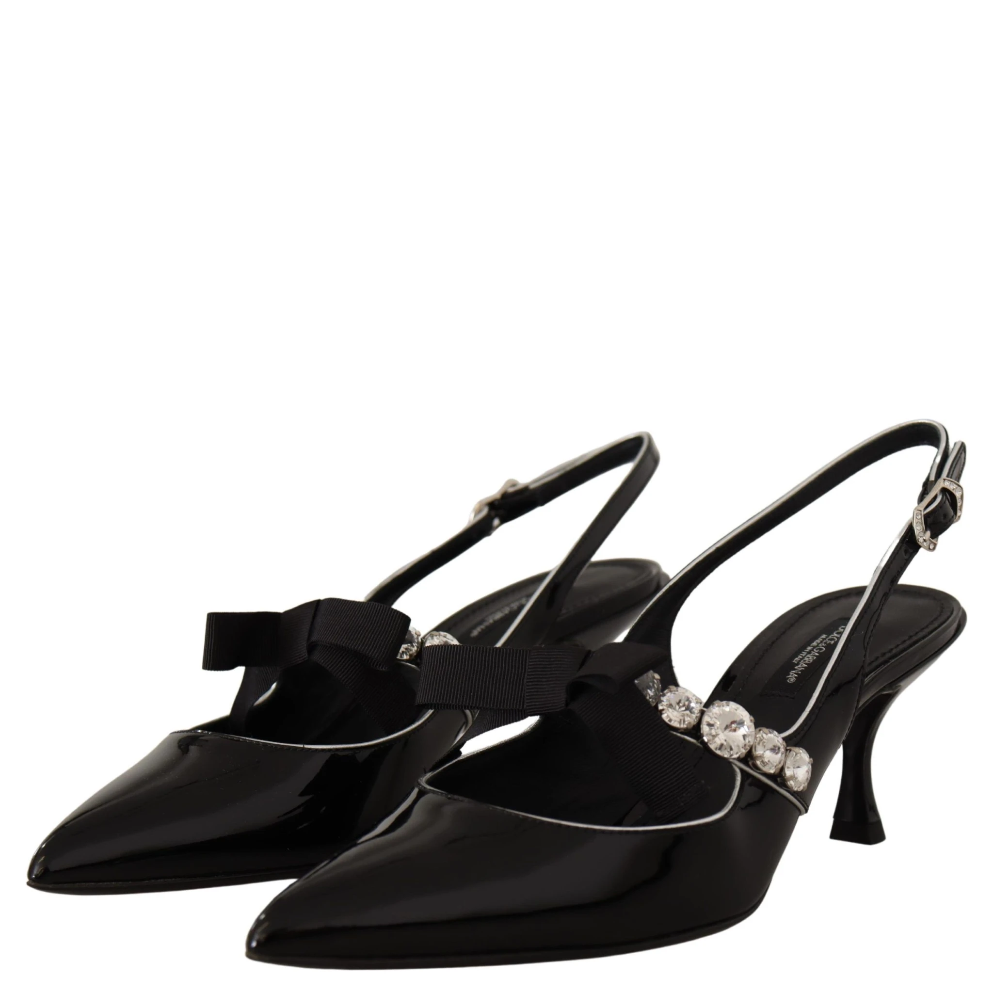 Black Patent Leather Crystal Slingbacks Shoes