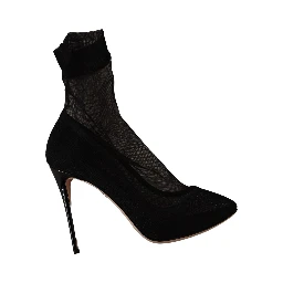Black Stretch Tulle Stretch Boots Shoes