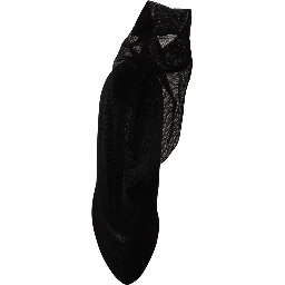 Black Stretch Tulle Stretch Boots Shoes