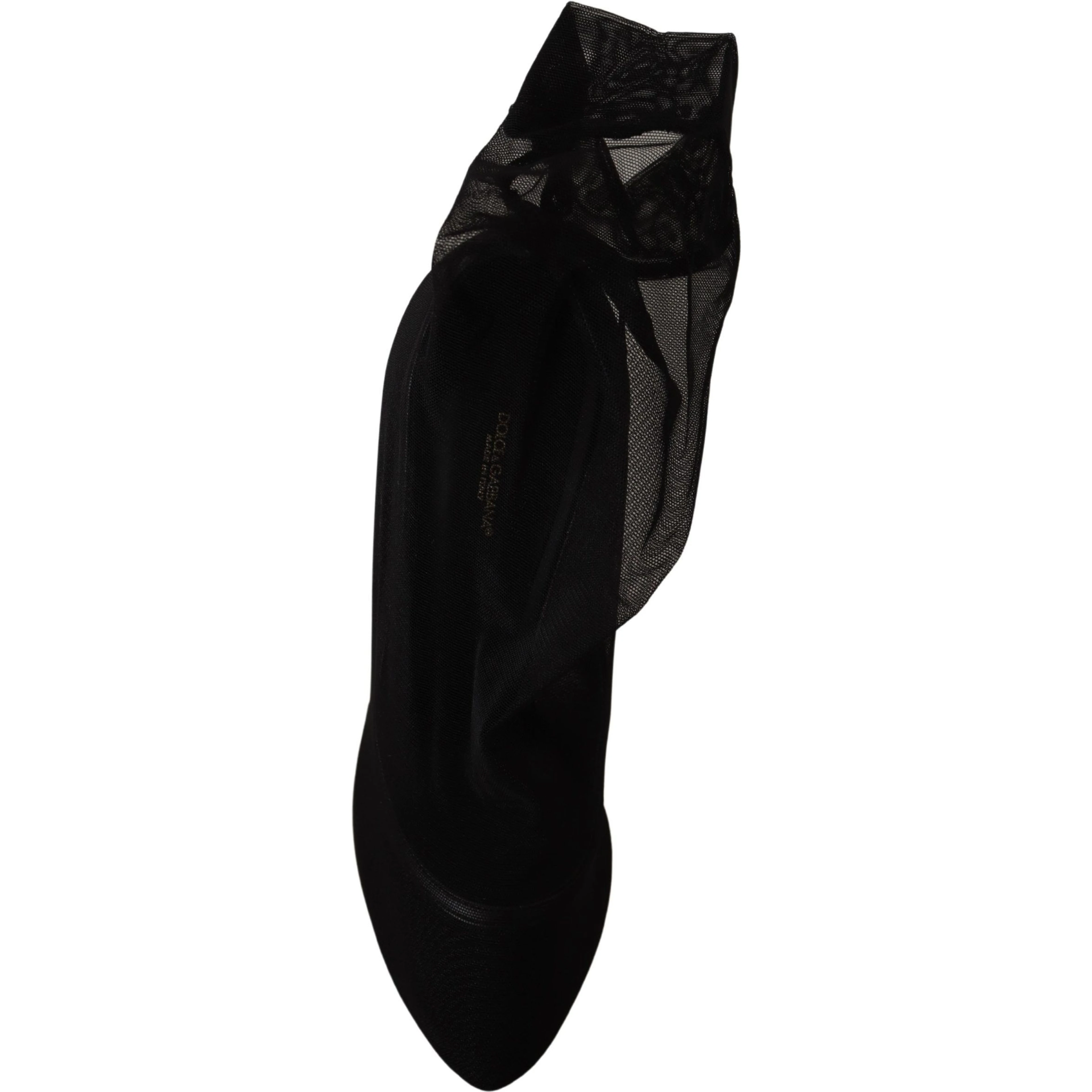 Black Stretch Tulle Stretch Boots Shoes
