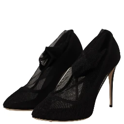 Black Stretch Tulle Stretch Boots Shoes