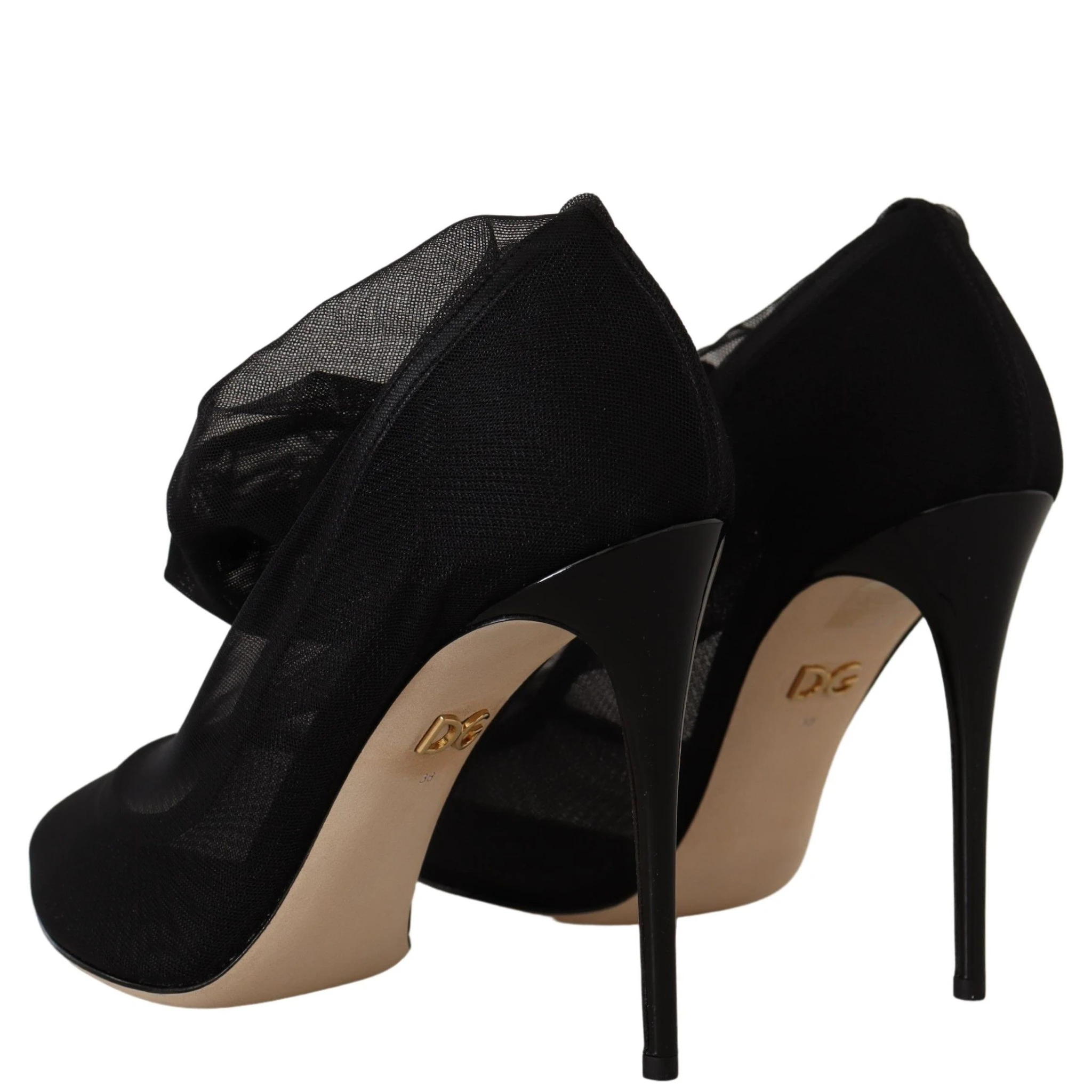Black Stretch Tulle Stretch Boots Shoes