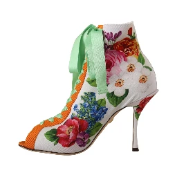 White Jersey Stretch Boots Open Toes Heels Shoes