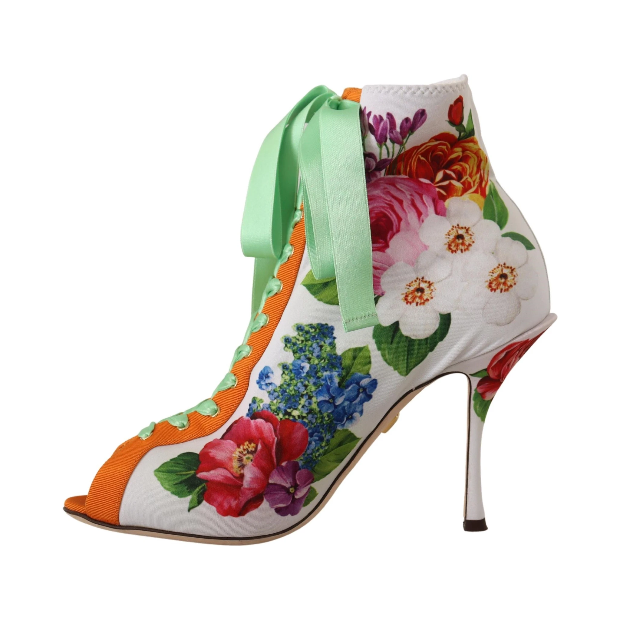 White Jersey Stretch Boots Open Toes Heels Shoes