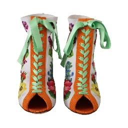 White Jersey Stretch Boots Open Toes Heels Shoes