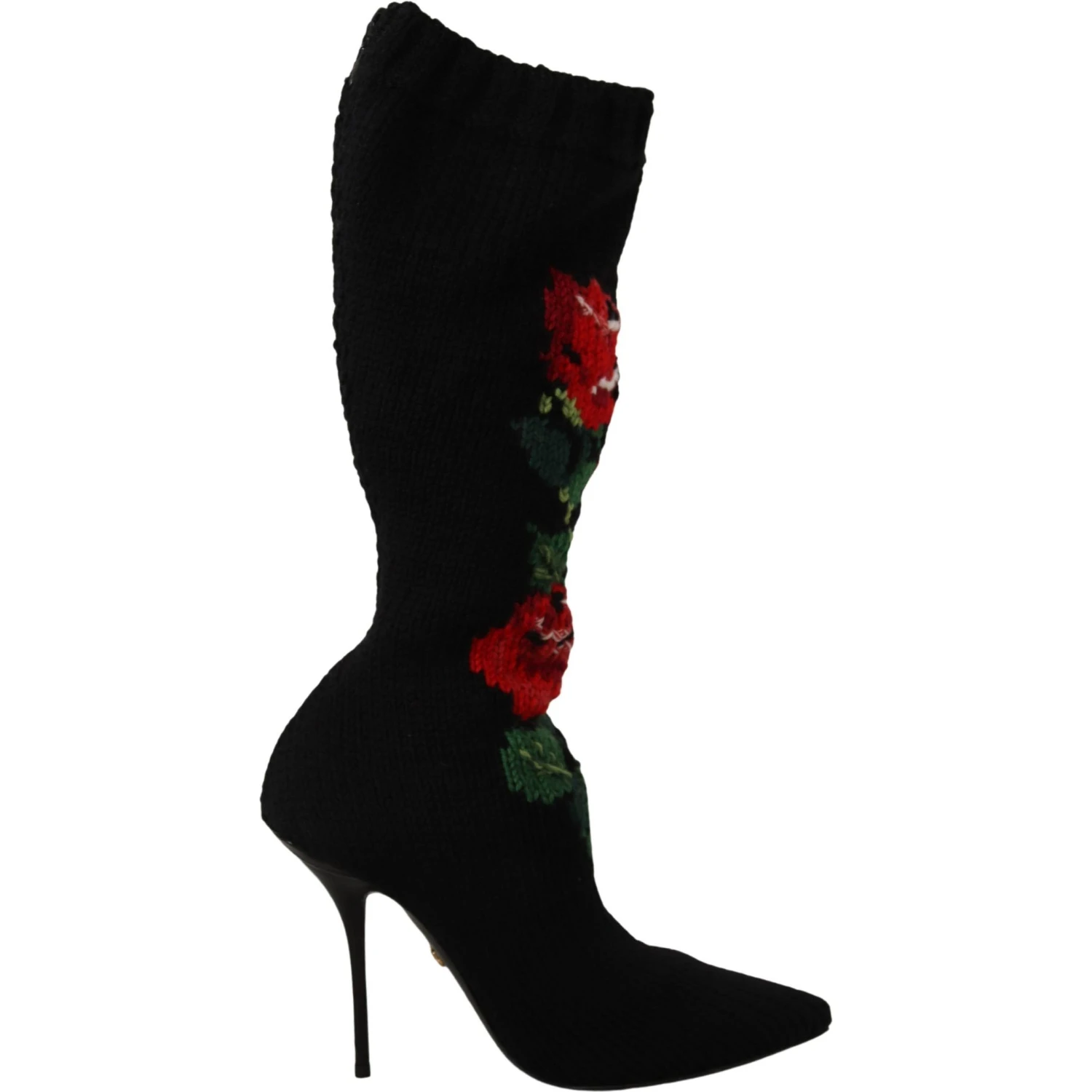 Black Stretch Socks Red Roses Booties Shoes