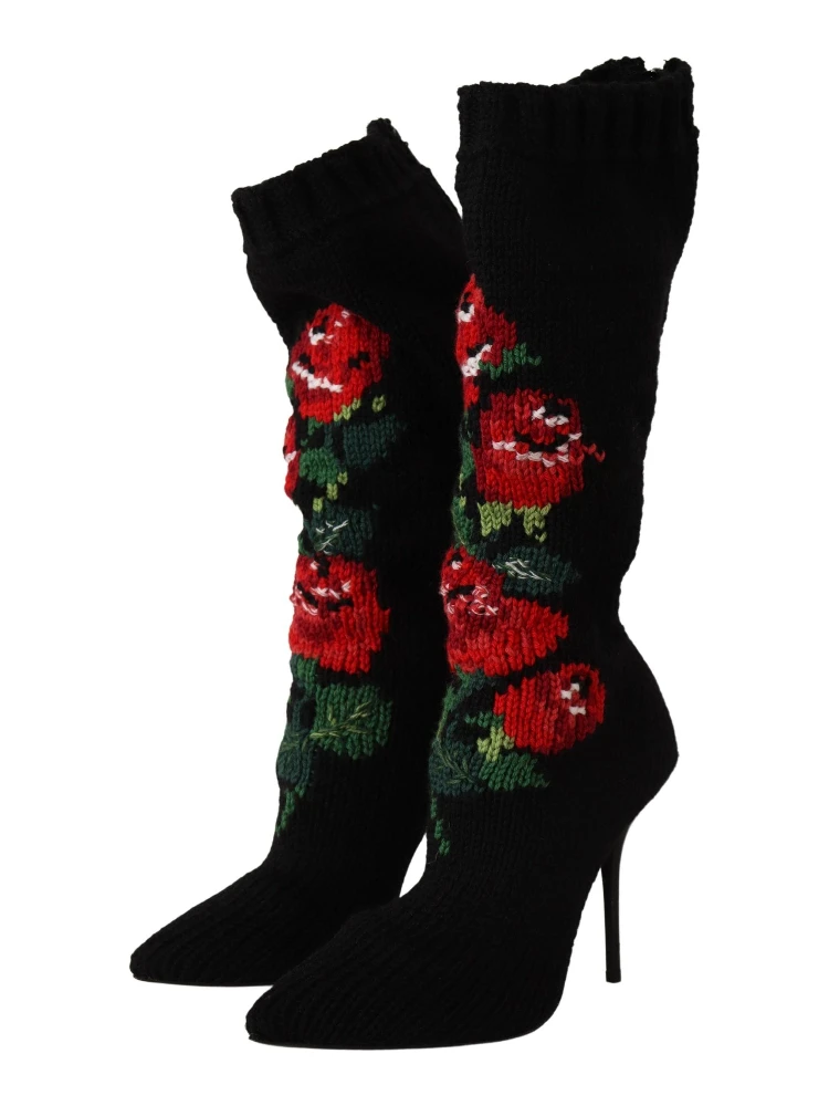 Black Stretch Socks Red Roses Booties Shoes alternative
