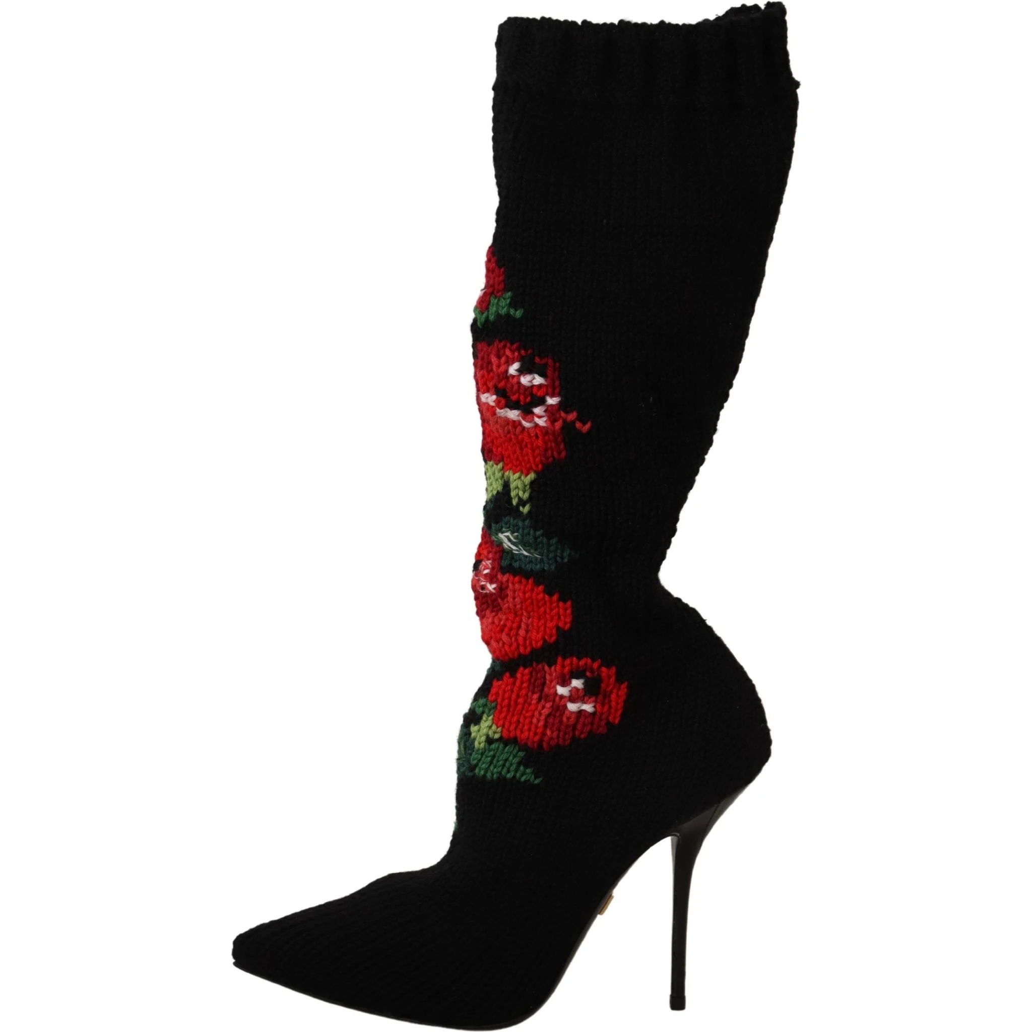 Black Stretch Socks Red Roses Booties Shoes
