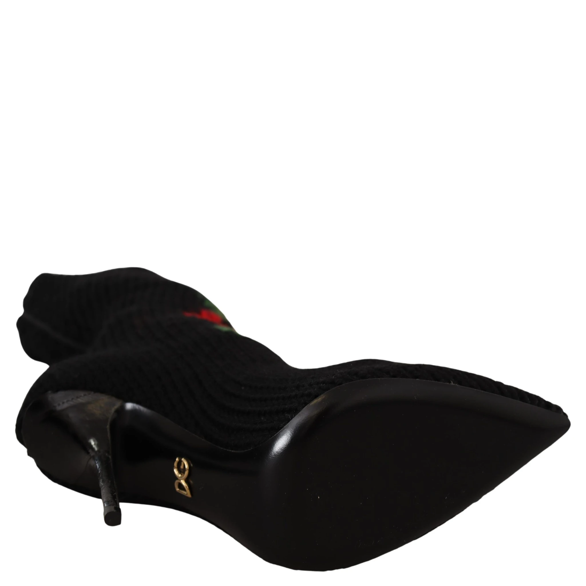 Black Stretch Socks Red Roses Booties Shoes