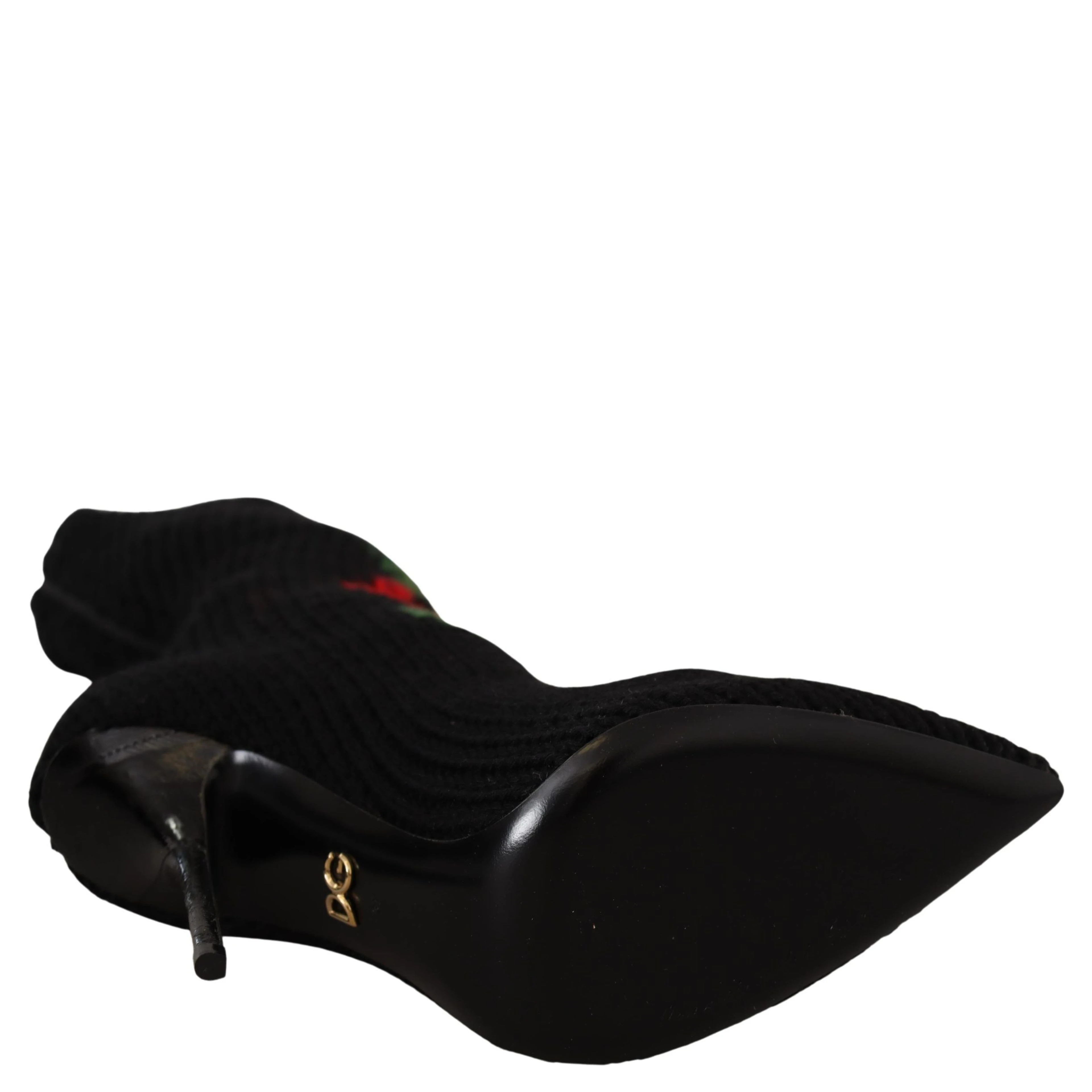 Black Stretch Socks Red Roses Booties Shoes