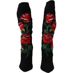 Black Stretch Socks Red Roses Booties Shoes