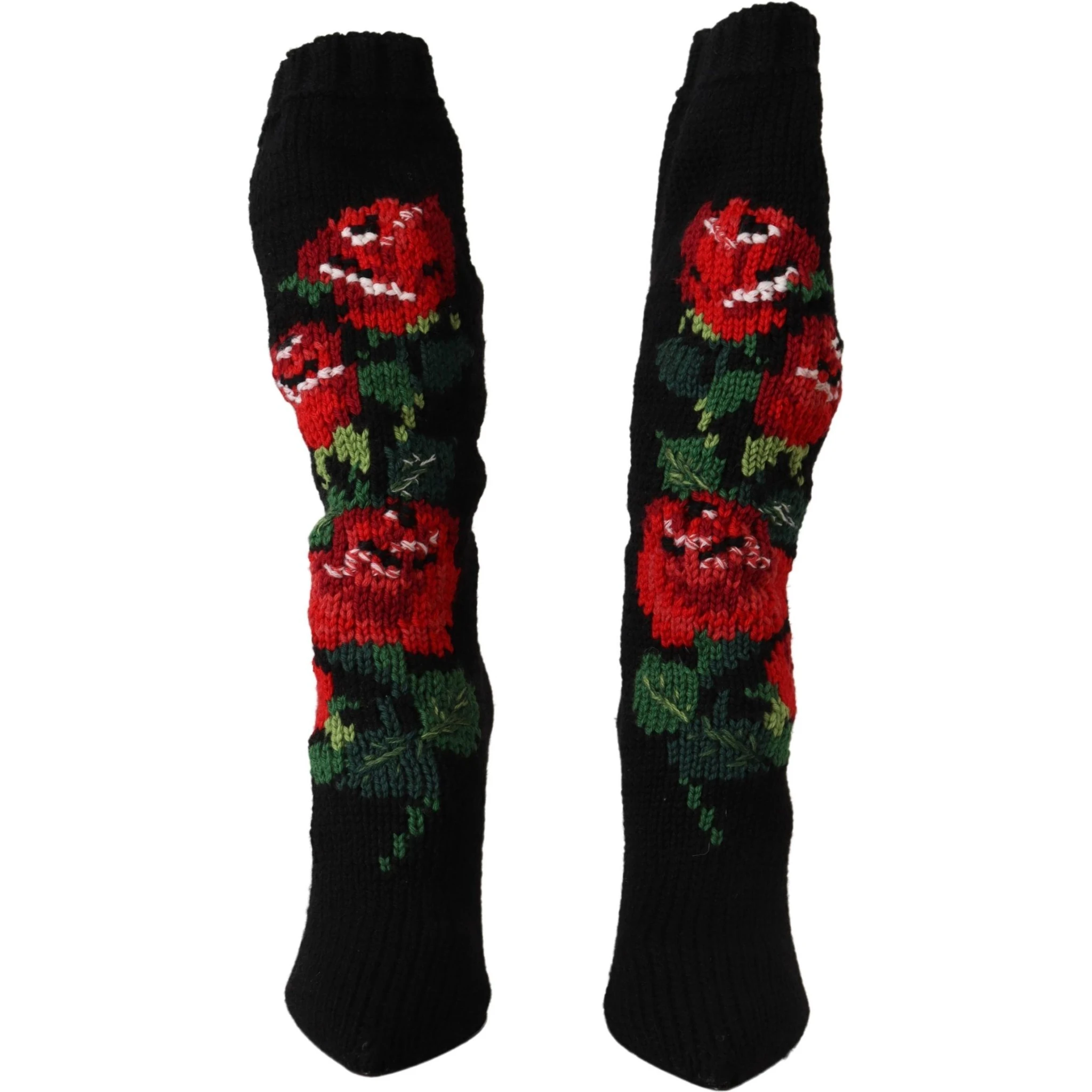 Black Stretch Socks Red Roses Booties Shoes