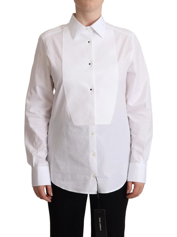 White Cotton Dress Collared Long Sleeves Shirt Top