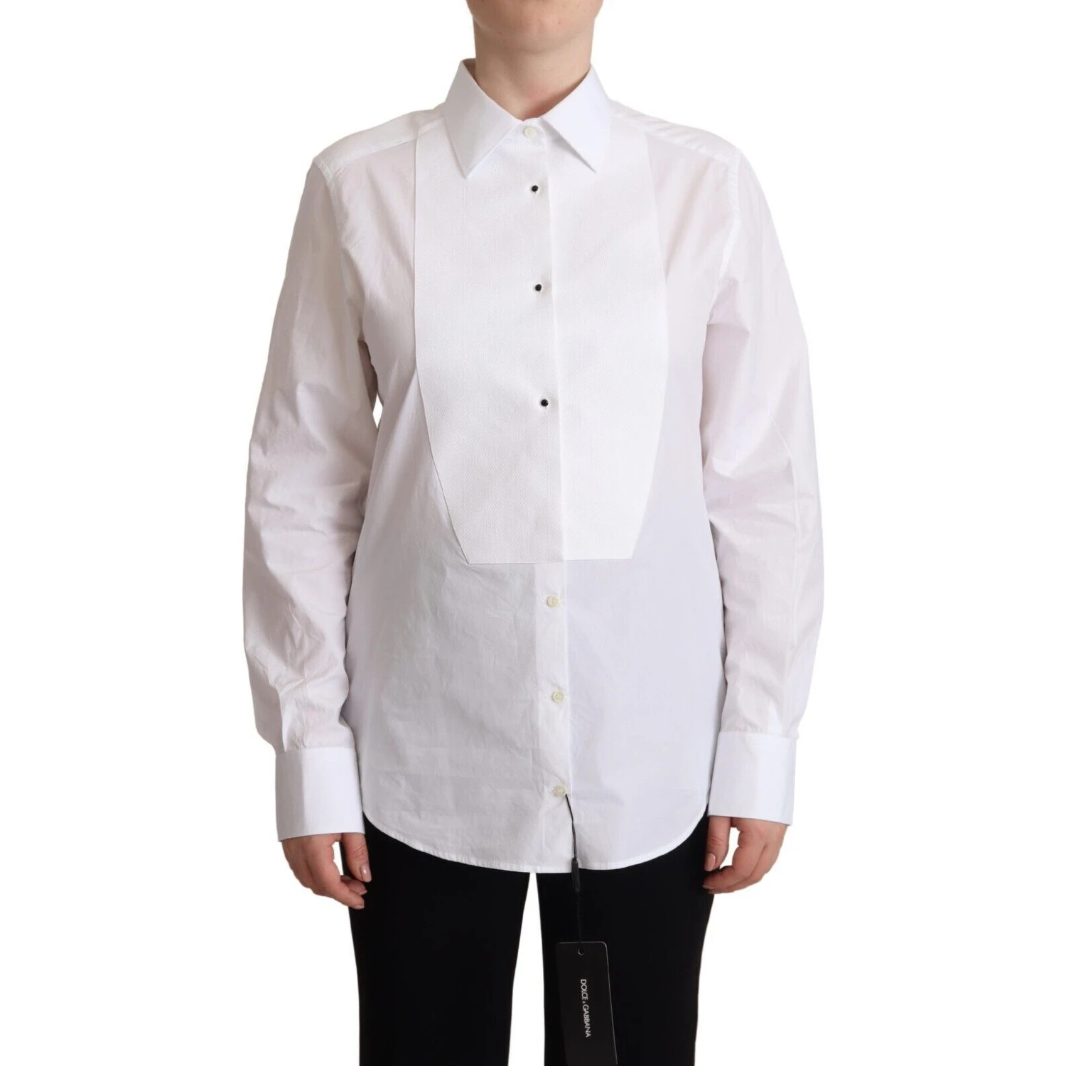 White Cotton Dress Collared Long Sleeves Shirt Top