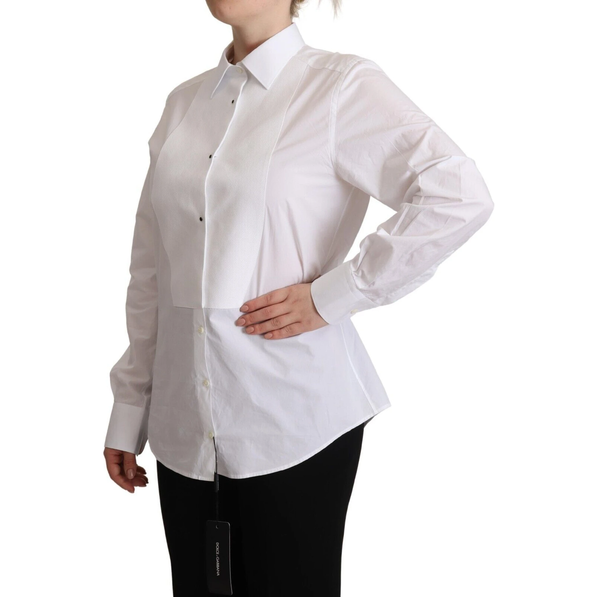 White Cotton Dress Collared Long Sleeves Shirt Top