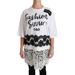 White Fashion Sinner Cotton Lace T-shirt Top