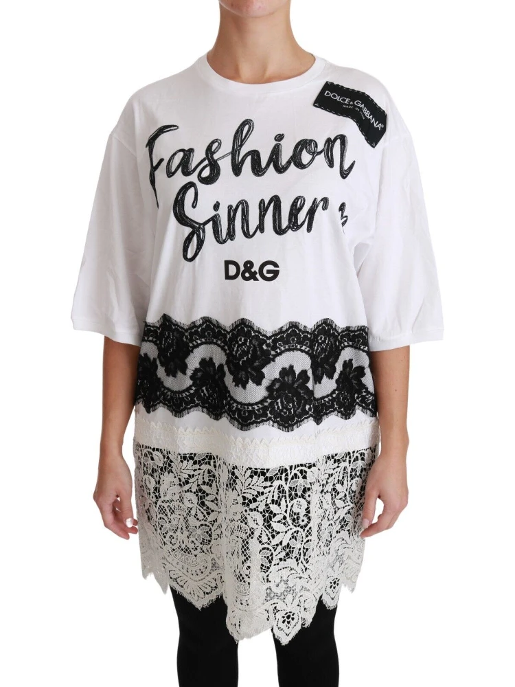 White Fashion Sinner Cotton Lace T-shirt Top alternative