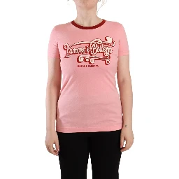 Pink Cotton Short Sleeves Crewneck T-shirt Top