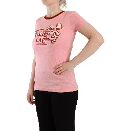 Pink Cotton Short Sleeves Crewneck T-shirt Top