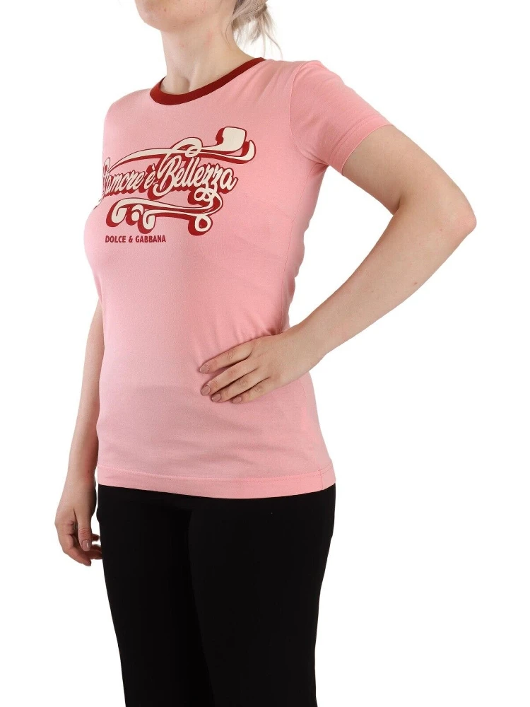 Pink Cotton Short Sleeves Crewneck T-shirt Top alternative