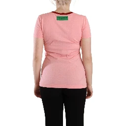 Pink Cotton Short Sleeves Crewneck T-shirt Top