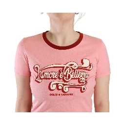 Pink Cotton Short Sleeves Crewneck T-shirt Top