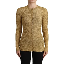 Gold Viscose Blend Buttons Cardigan Sweater