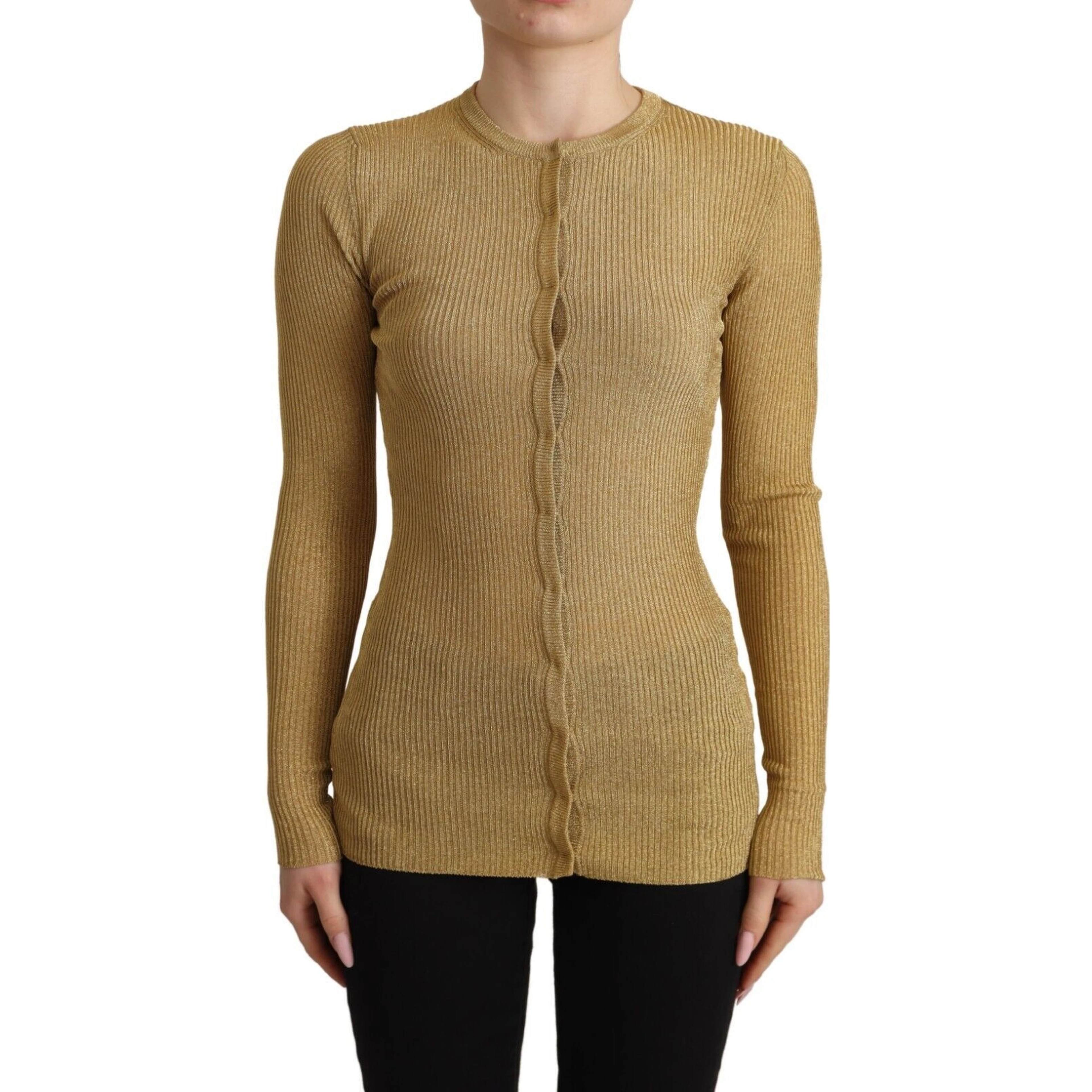 Gold Viscose Blend Buttons Cardigan Sweater