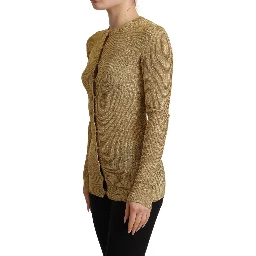 Gold Viscose Blend Buttons Cardigan Sweater