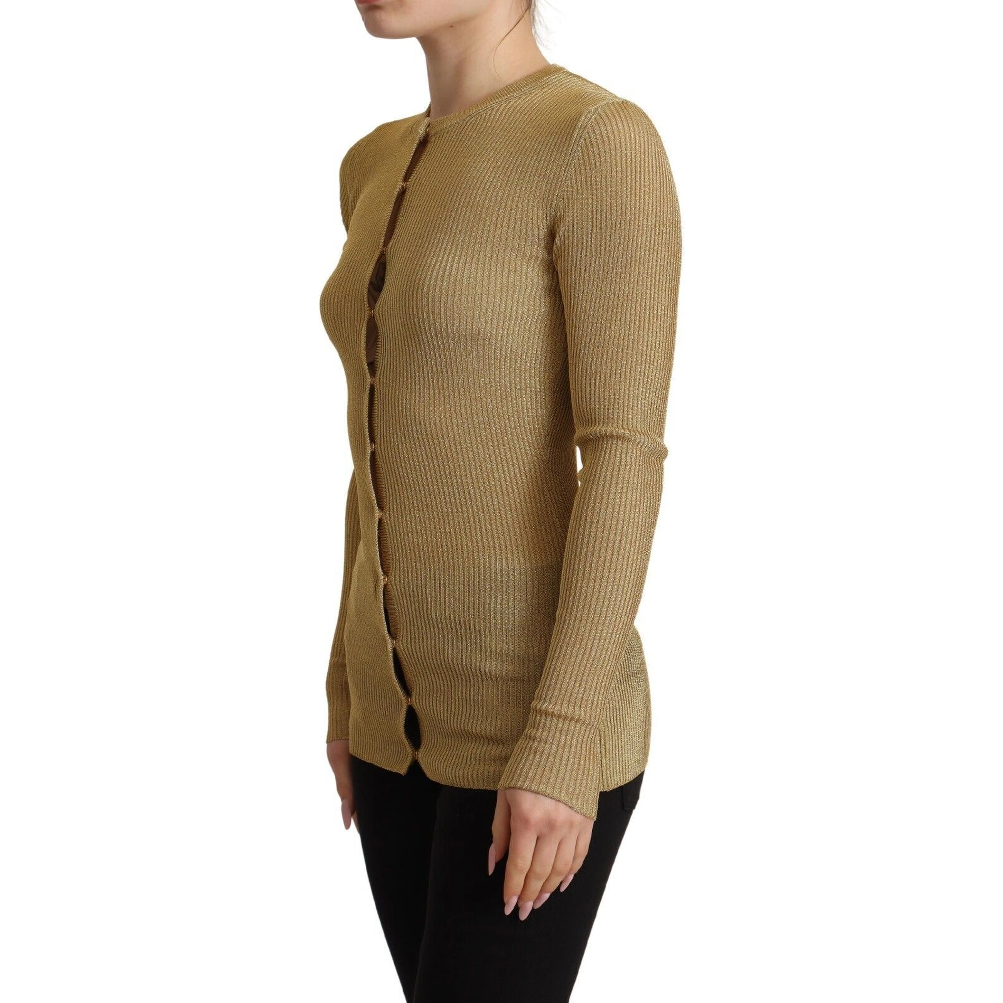 Gold Viscose Blend Buttons Cardigan Sweater