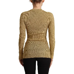 Gold Viscose Blend Buttons Cardigan Sweater