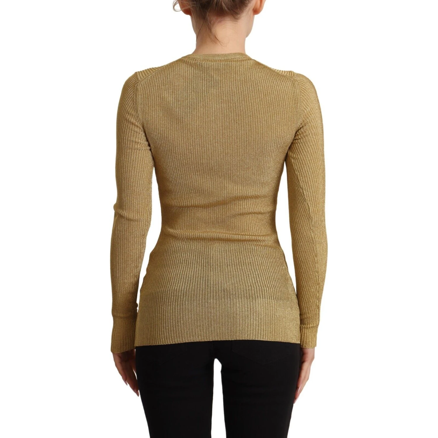 Gold Viscose Blend Buttons Cardigan Sweater